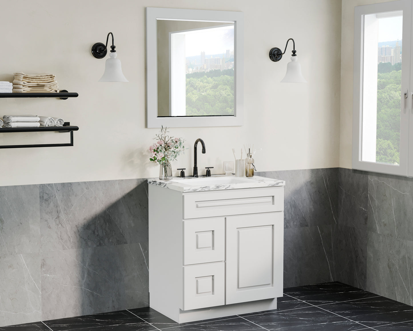 Glacier White Raised Panel Vanities