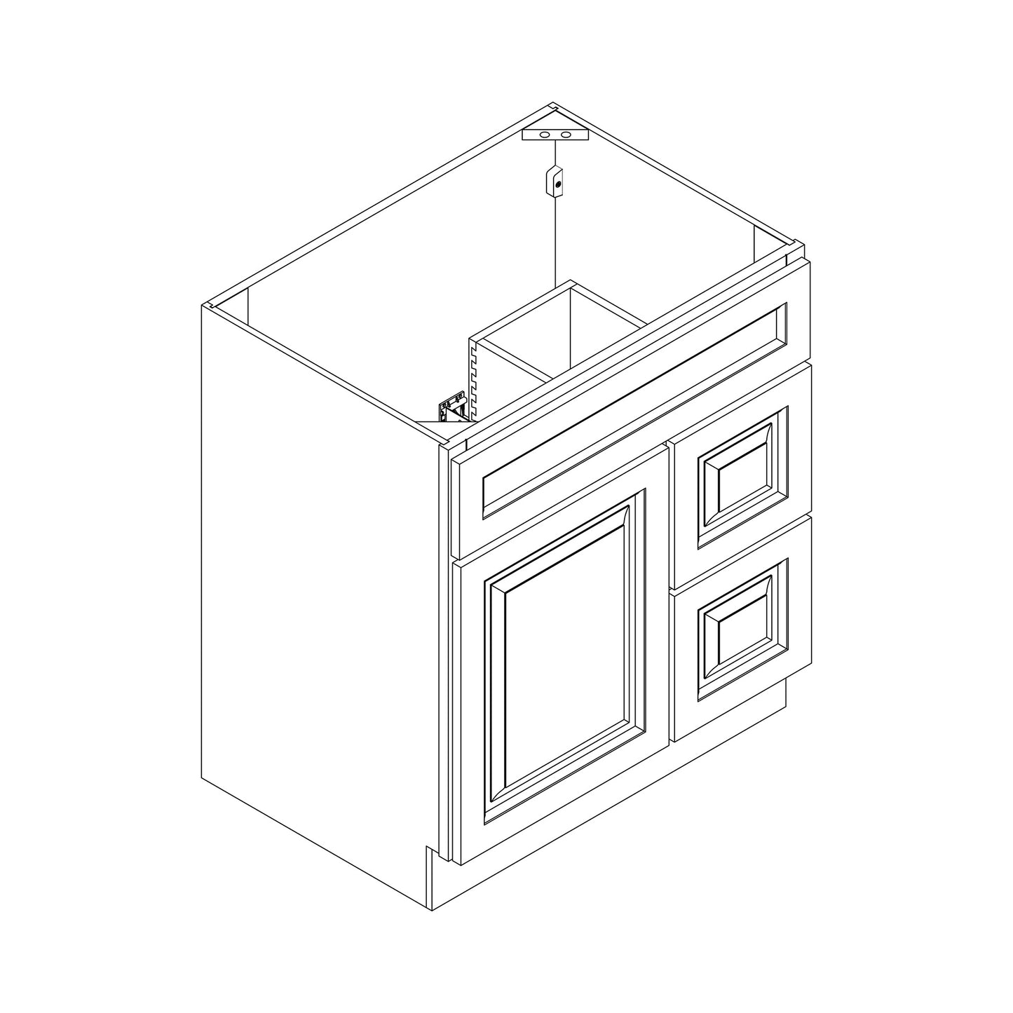 30" x 21" Single Door Vanity Base Cabinet w/ Drawers Right
