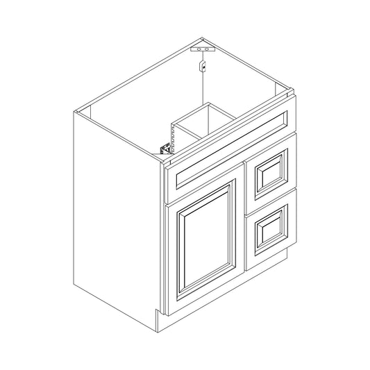 30" x 21" Single Door Vanity Base Cabinet w/ Drawers Right