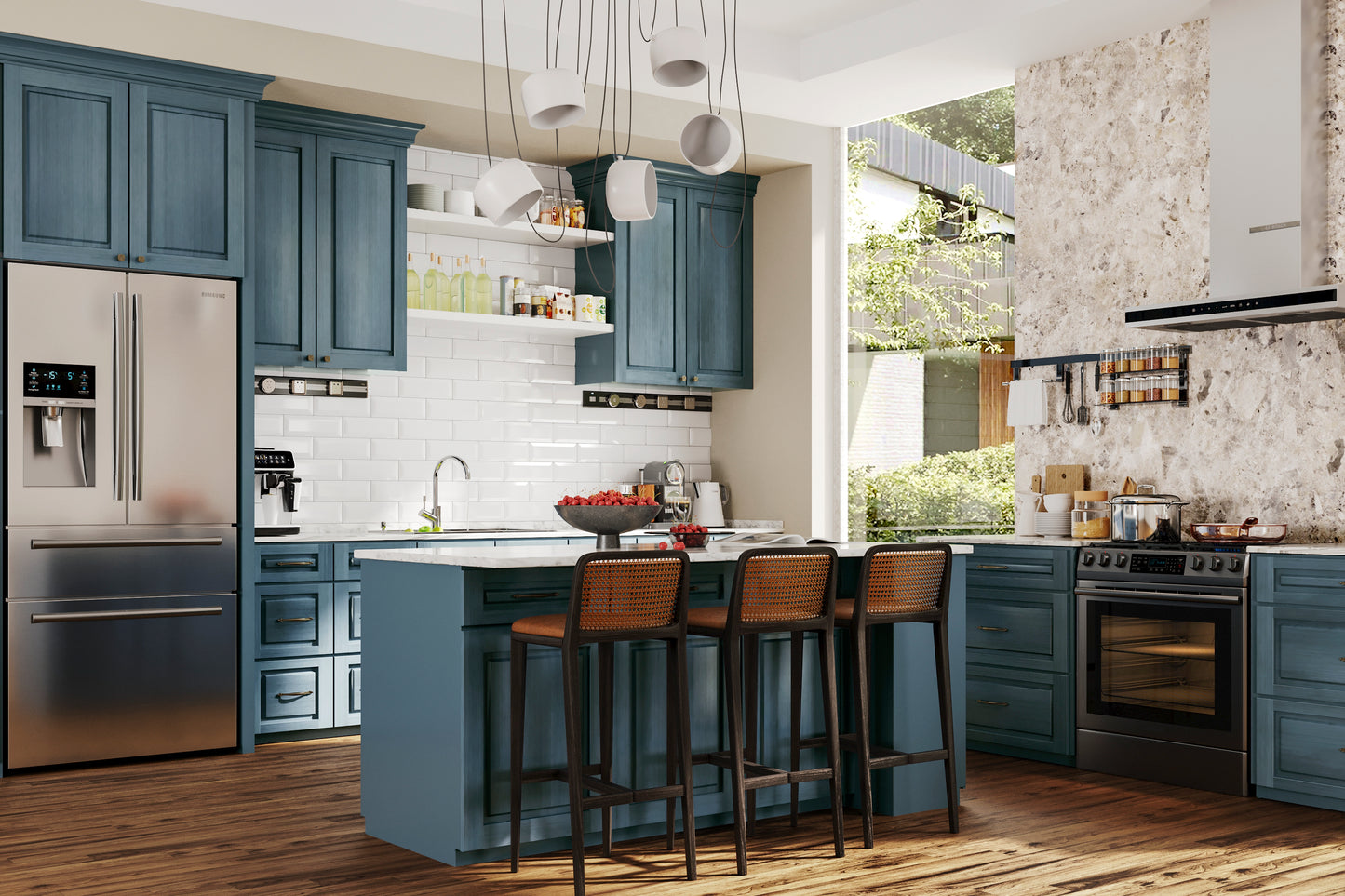 Pacific Blue Raised Panel Cabinets