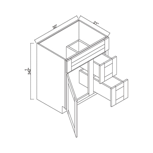 30" x 21" Single Door Vanity Base Cabinet w/ Drawers Right