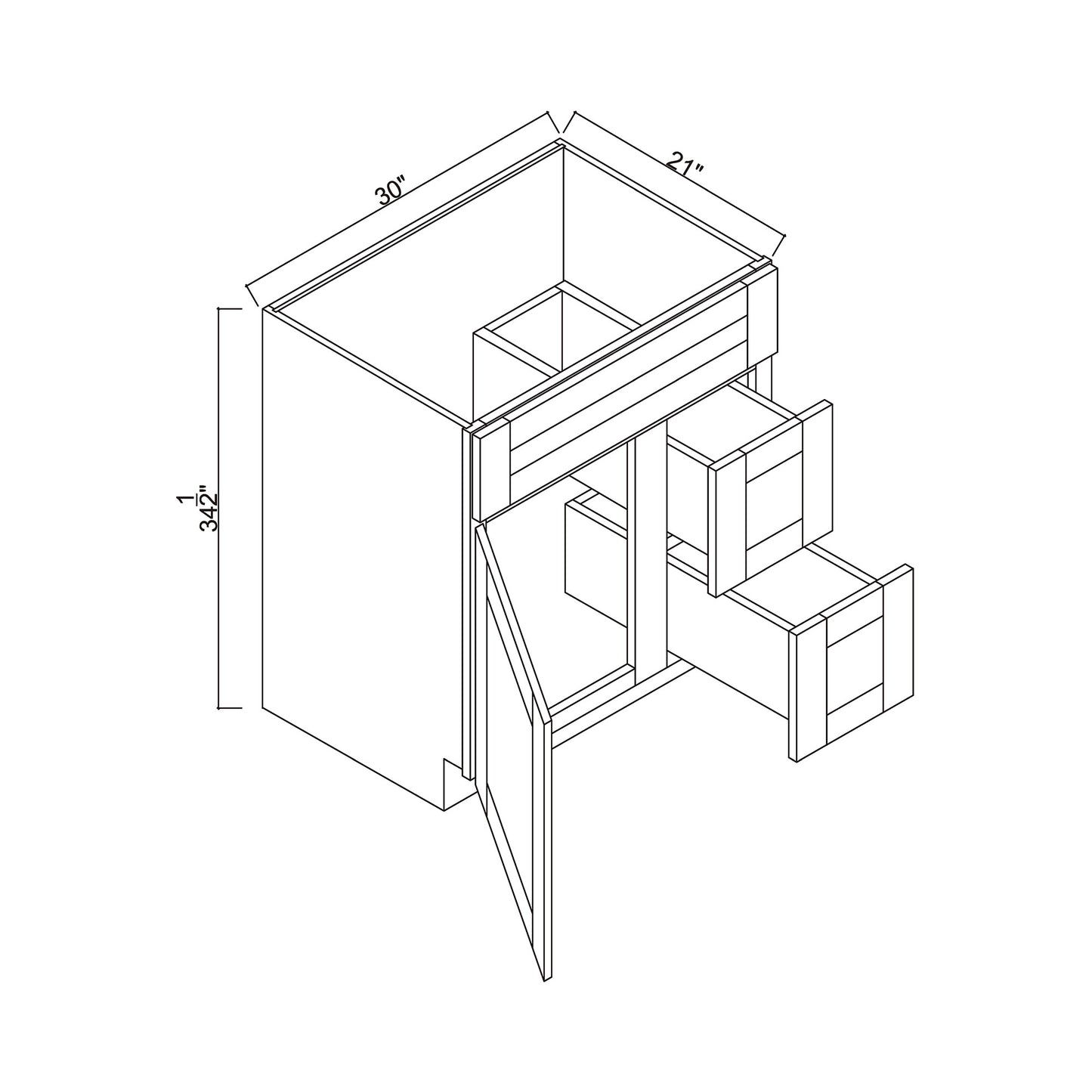 30" x 21" Single Door Vanity Base Cabinet w/ Drawers Right