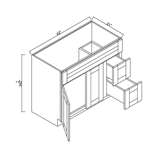42" x 21" Double Door Vanity Base Cabinet w/ Drawers Right
